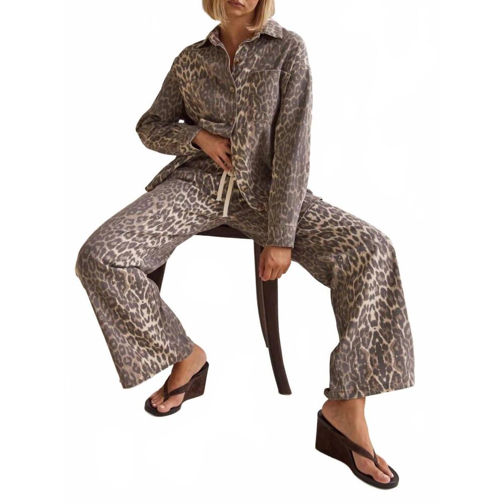 NEW ROSA CLOTHING effortless and chic stripe bar long pants in leopard - Picture 7 of 7
